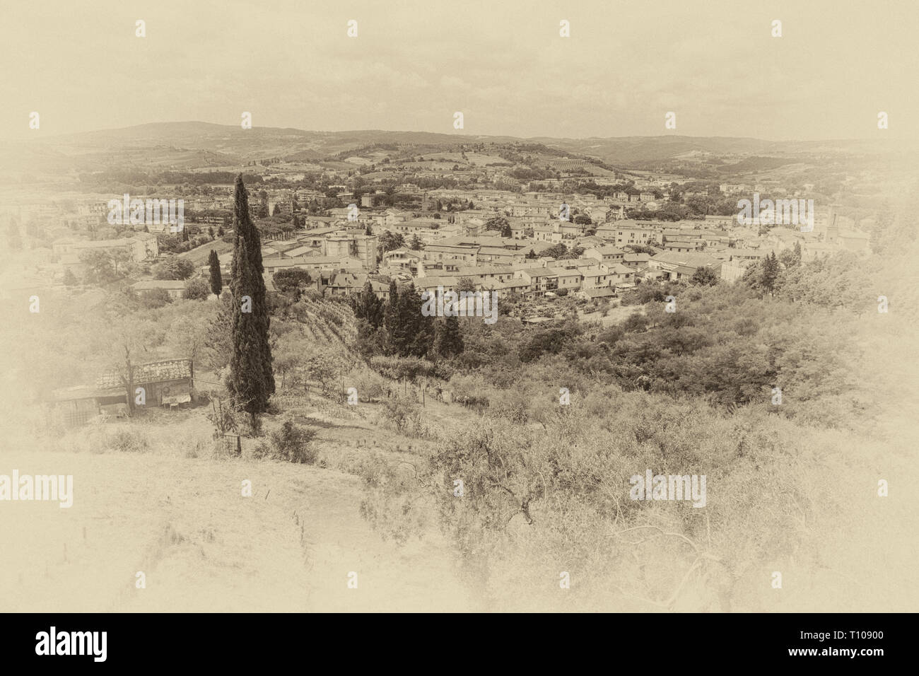 Certaldo, una città e comune della Toscana, Italia, nella Città Metropolitana di Firenze, nel mezzo della Valdelsa. Foto Stock