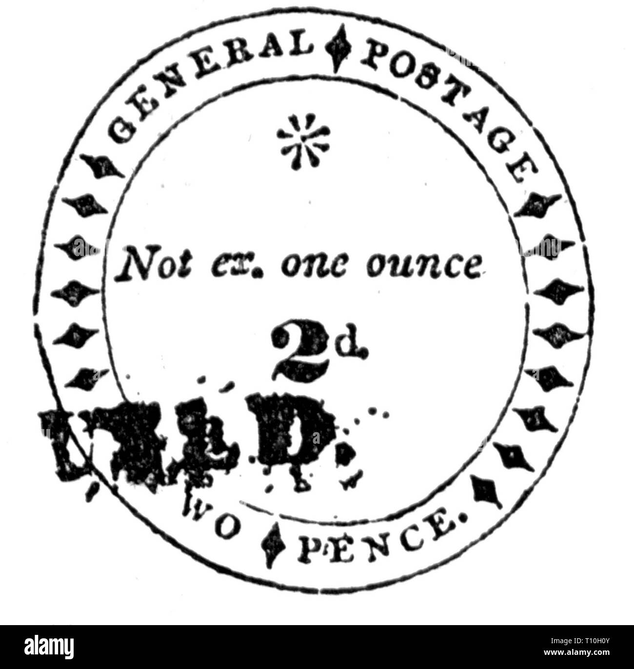 Mail, francobolli, Gran Bretagna, 2 pence francobollo, design by James Chalmers, 1835, artista del diritto d'autore non deve essere cancellata Foto Stock