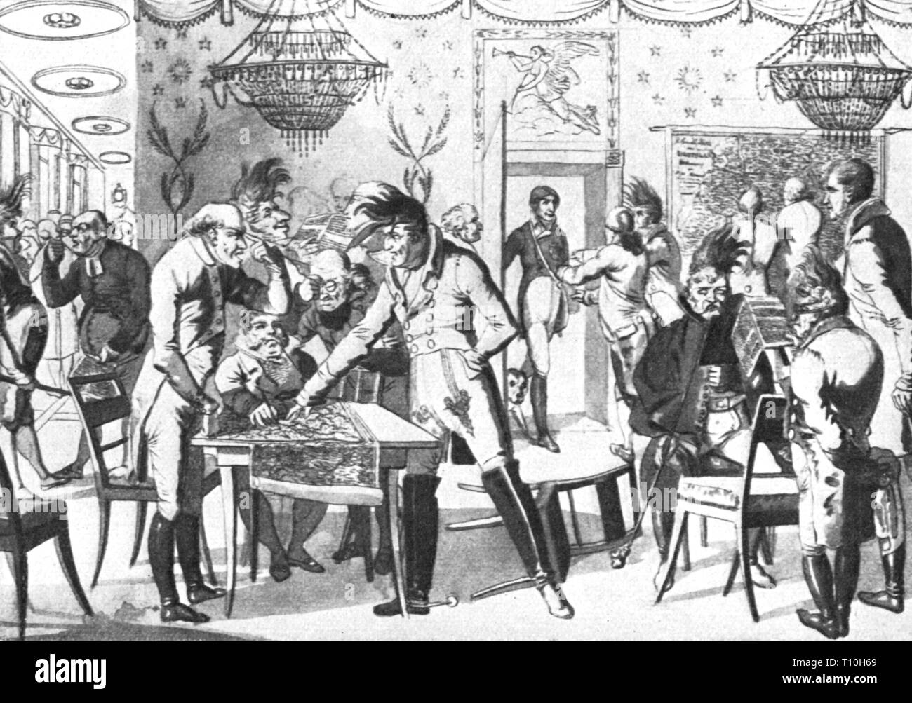 Premere il tasto / media, caricatura, 'Der Zeitungsklub" (Il Giornale Club), disegno di Johann Michael Voltz (1784 - 1858), circa 1810, Additional-Rights-Clearance-Info-Not-Available Foto Stock