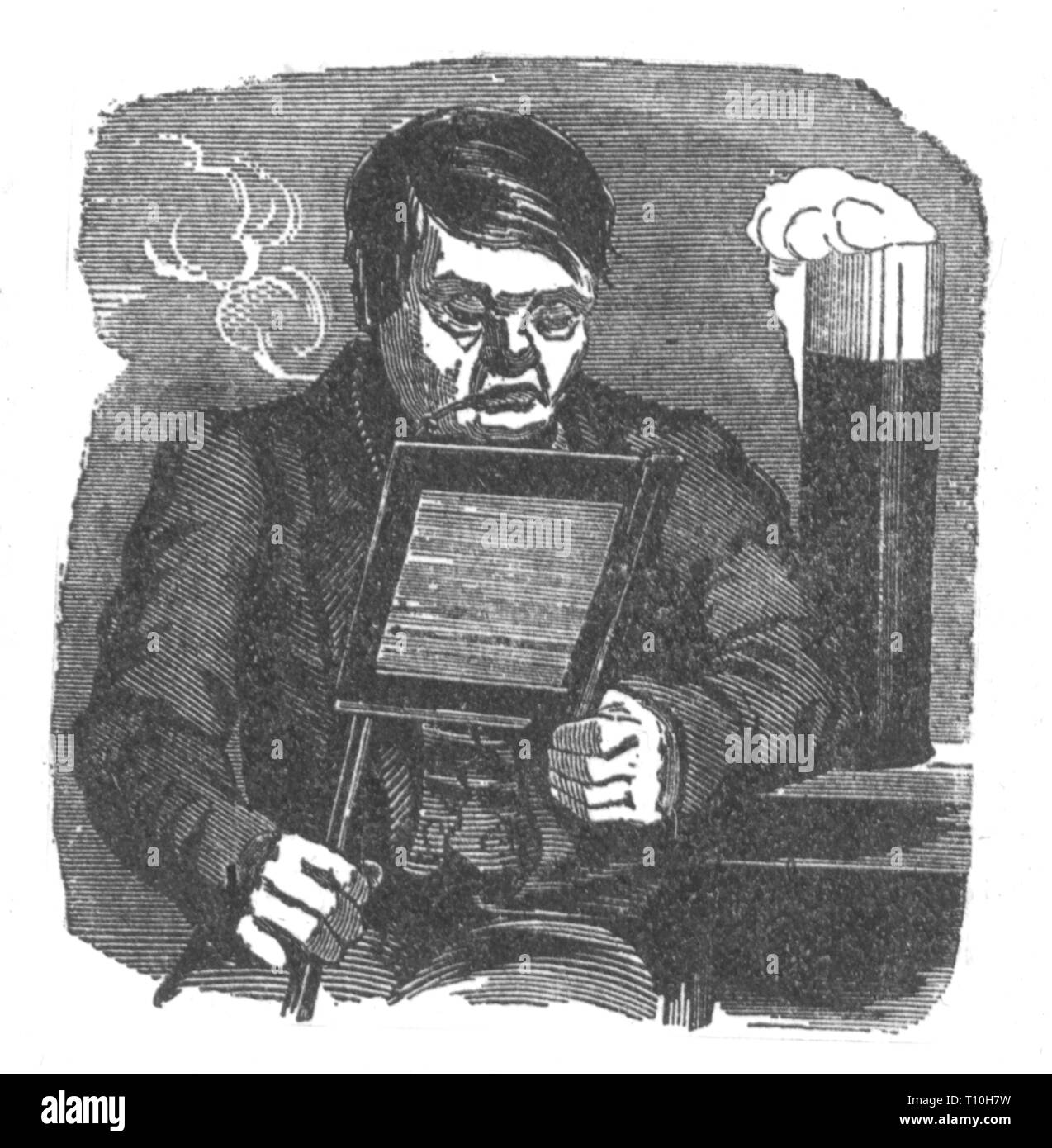 Premere il tasto / media, caricatura, lettore della 'Vossische Zeitung, disegno, 1848, la Germania, la rivoluzione tedesca del 1848-1849, la Prussia, grafica, grafica, umorismo umorismo, satira, giornali, quotidiani, magazine, riviste, lettore, lettori, lettura, leggere e mezza lunghezza, seduti, sedersi, tubo di fumo, tubi, fumatori, fumo, birra, vetro bicchieri da birra, birra goletta, vetro, bicchieri, birra, birre, atmosfera di comfort, ambiente confortevole, coziness, accogliente, il liberalismo, secolo XIX, premere, presse, caricatura, caricature, storico, storico, Uomo, uomini, maschio, peo, Additional-Rights-Clearance-Info-Not-Available Foto Stock