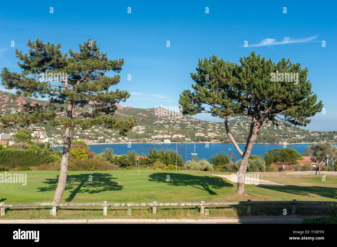 Paesaggio di Cap Esterel, Saint-Raphael, Var, Provence-Alpes-Côte d'Azur, in Francia, in Europa Foto Stock