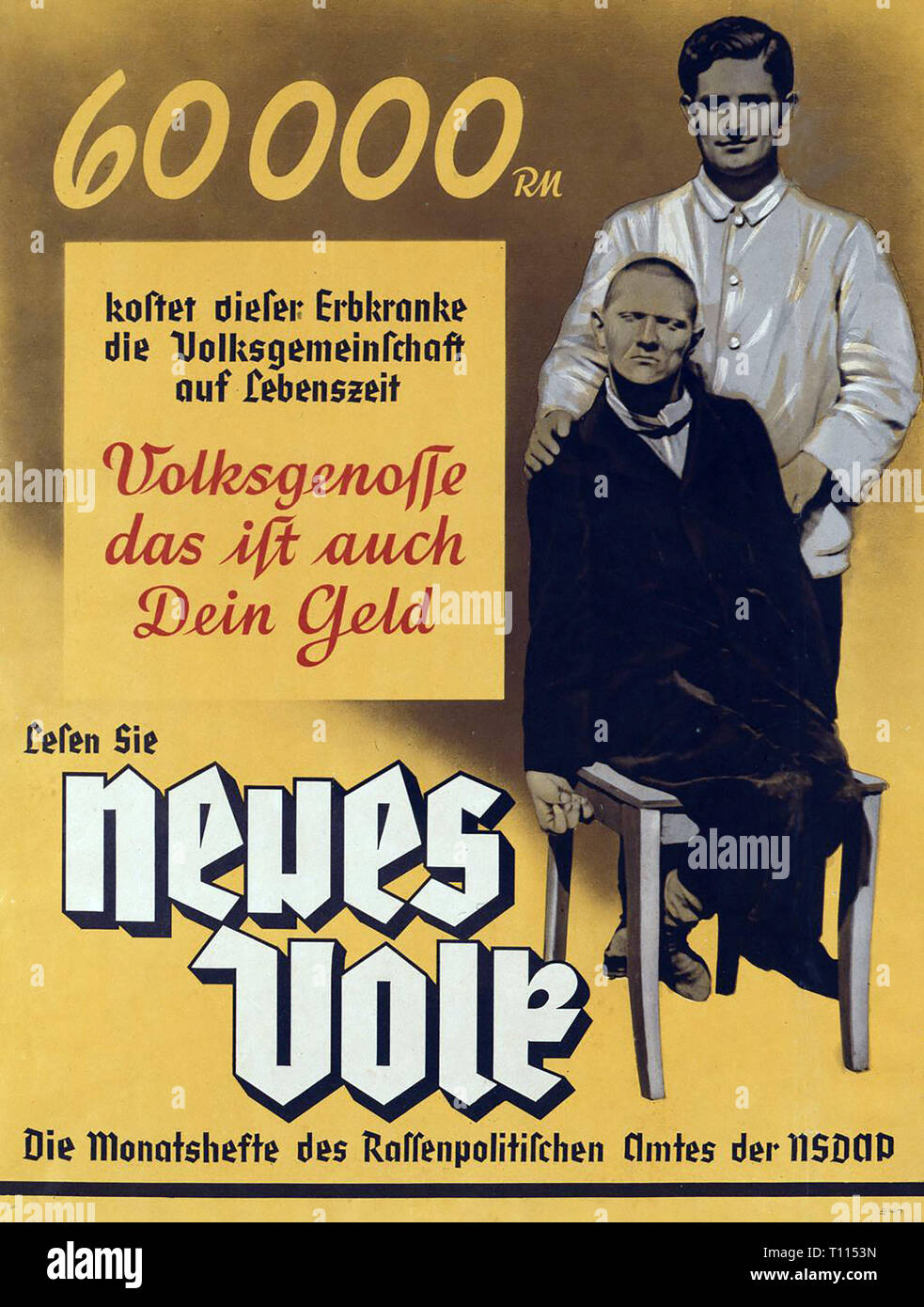 Il nazismo / Socialismo Nazionale, propaganda poster per la rivista "Neues Volk' del NSDAP Ufficio di politica razziale, 1938 circa, Additional-Rights-Clearance-Info-Not-Available Foto Stock