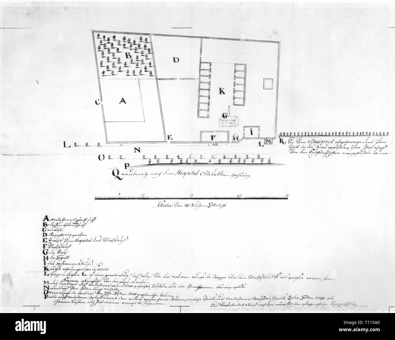 Cartografia, mappe, Germania, mappa delle terre della colonia la lebbra (Melaten), circa 1740, Additional-Rights-Clearance-Info-Not-Available Foto Stock