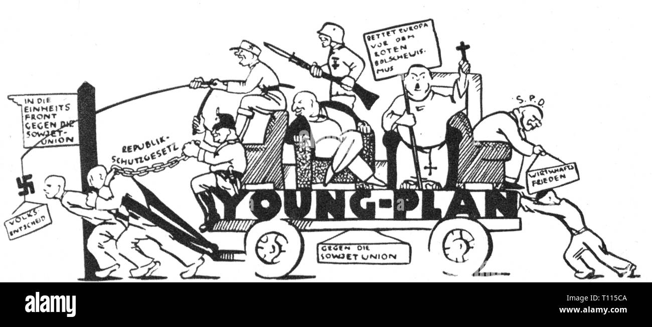 Politica, caricatura, giovani pianta, disegno, quotidiano comunista 'Die junge Garde', 1930, artista del diritto d'autore non deve essere cancellata Foto Stock