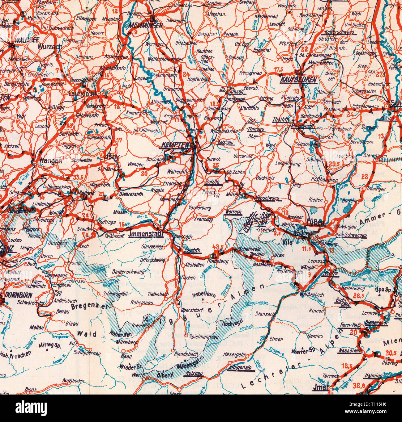 Cartografia, mappe, Allgaeu, mappa stradale numero 3, Highlands bavarese, Tirolo, Vorarlberg e territori limitrofi, dettaglio, Monaco di Baviera, più tardi 1920s, Additional-Rights-Clearance-Info-Not-Available Foto Stock