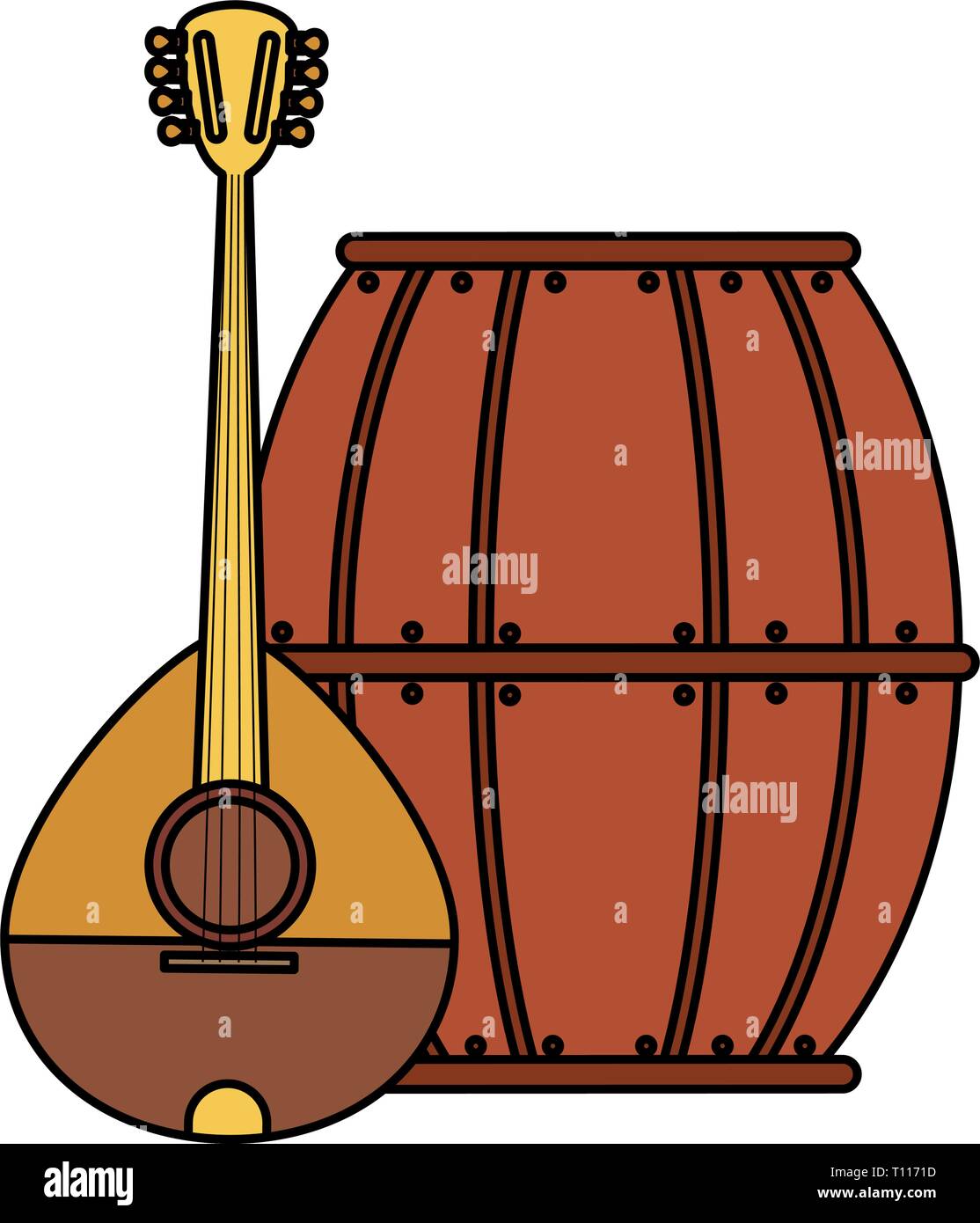 La birra Barile di legno e il mandolino illustrazione vettoriale design Illustrazione Vettoriale