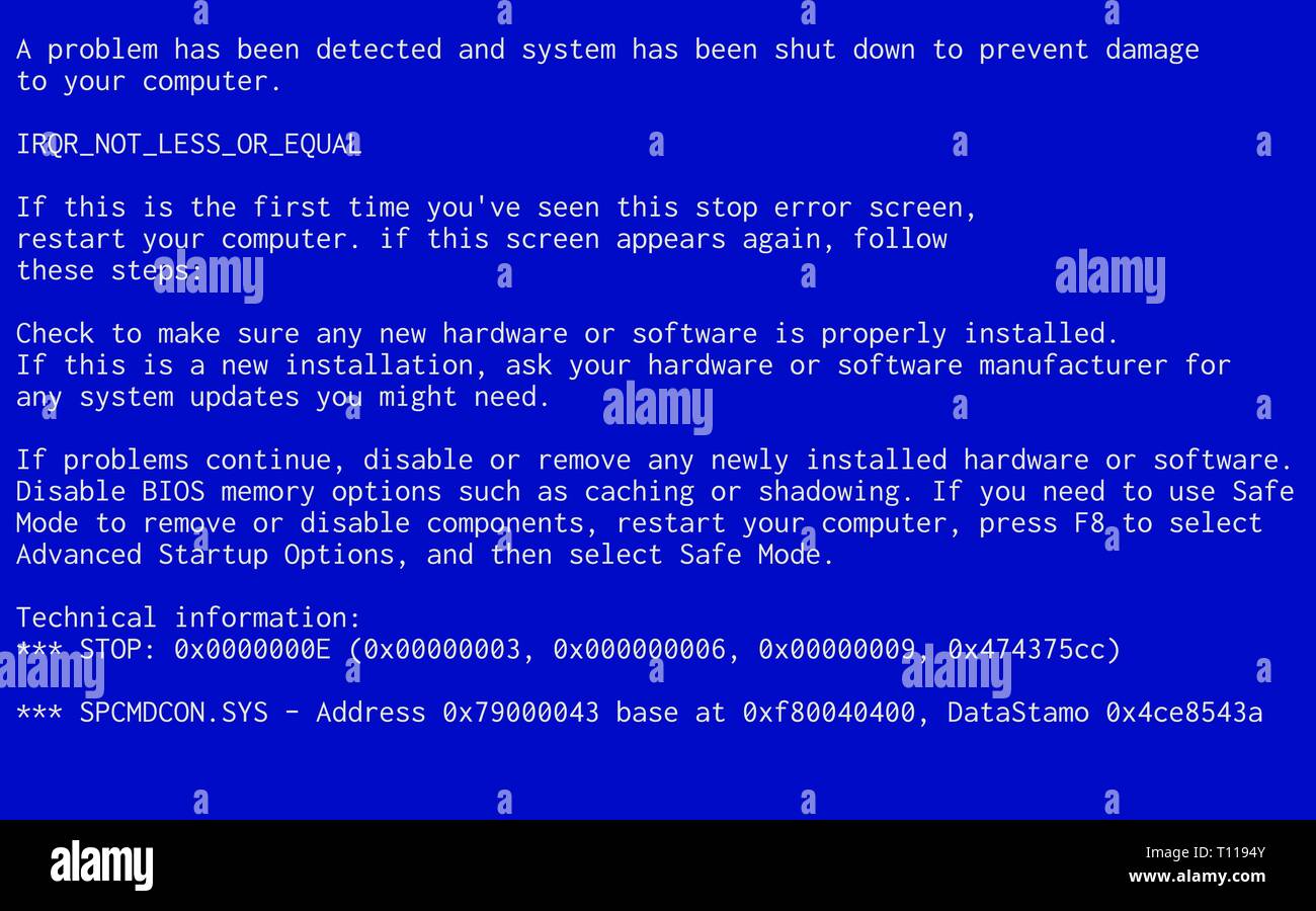 Schermata blu della morte. Il sistema operativo in crash il messaggio ...