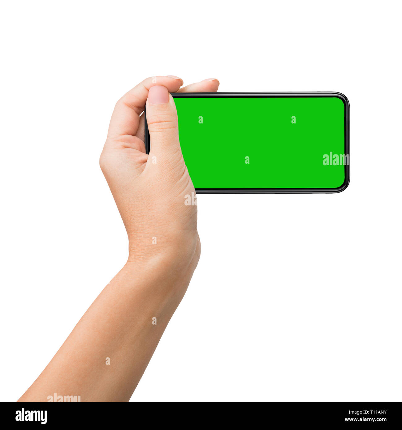 Smartphone con schermo verde per il tasto chroma mockup Foto Stock
