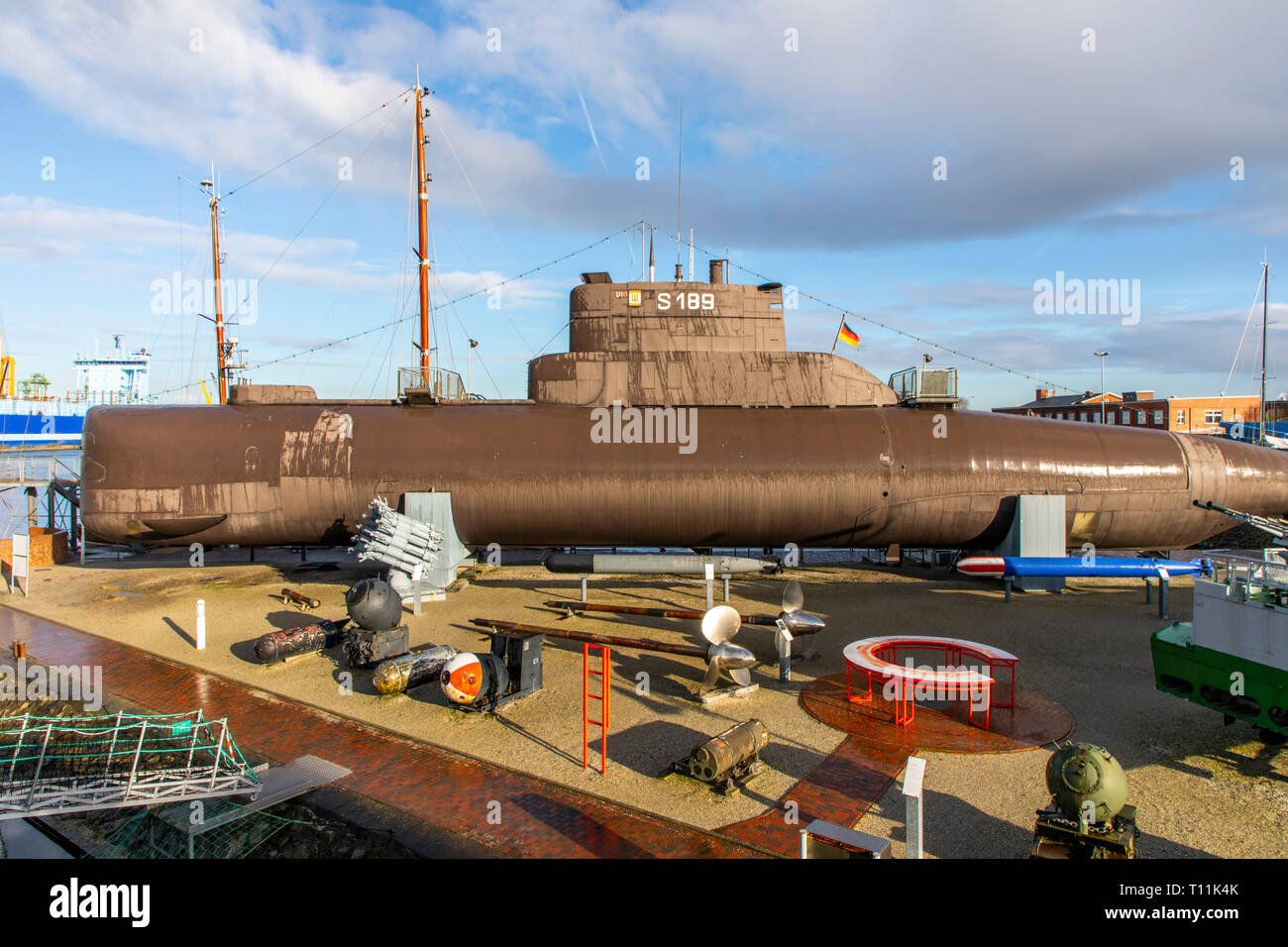 Wilhelmshaven, Tedesco Museo della Marina, sulla South Beach, la storia della marina tedesca, navi da guerra della Marina Militare Tedesca e la ex NVA, motore Diesel subma Foto Stock