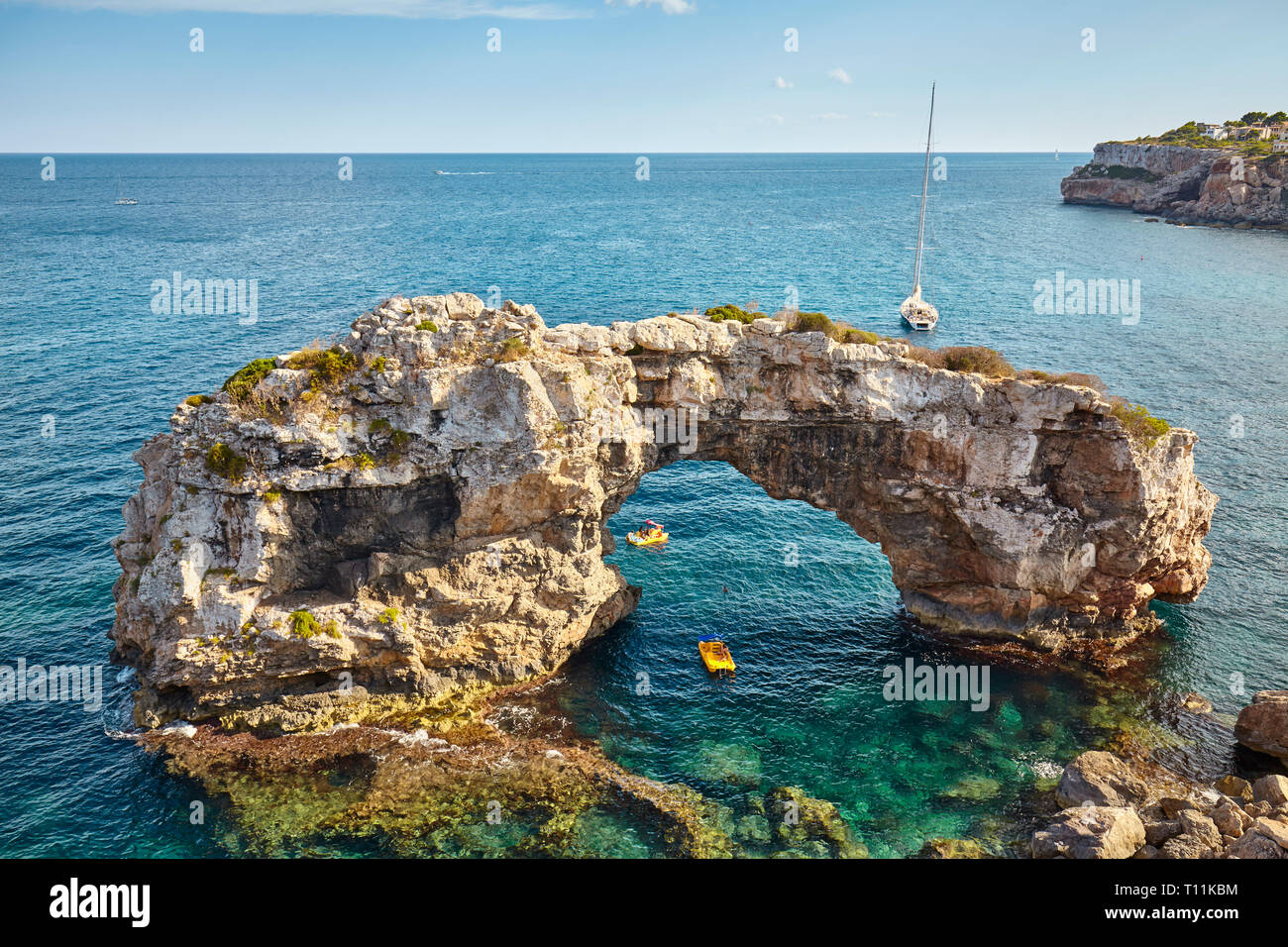 Es Pontas arco naturale, uno di Mallorca Attrazioni di alto livello, Spagna. Foto Stock