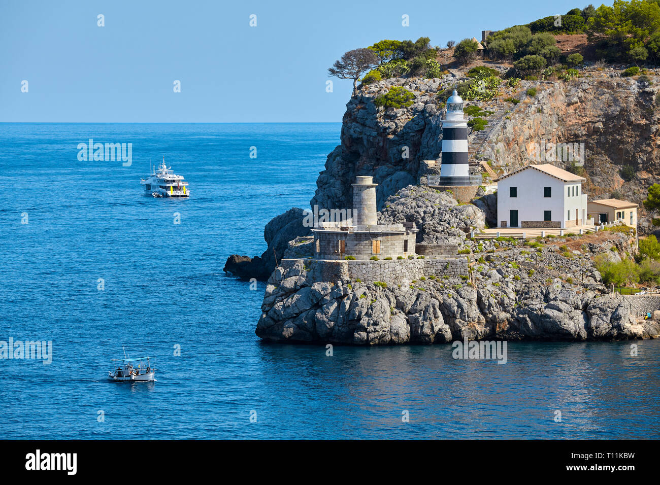 Faro di Port de Soller, Maiorca, Spagna. Foto Stock