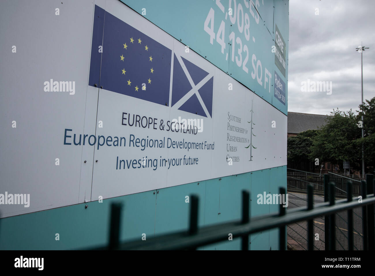 In Europa e in Scozia. Fondo europeo di sviluppo regionale. Glasgow. Foto Stock