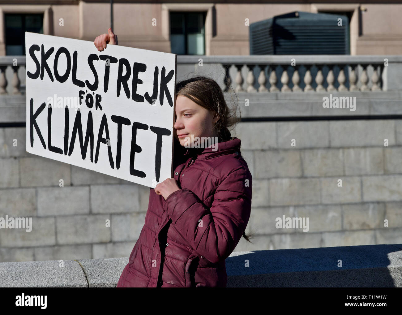 Stoccolma, Svezia. 22 marzo, 2019. Clima svedese Greta attivista Thunberg dimostrando a Stoccolma il venerdì. Foto Stock
