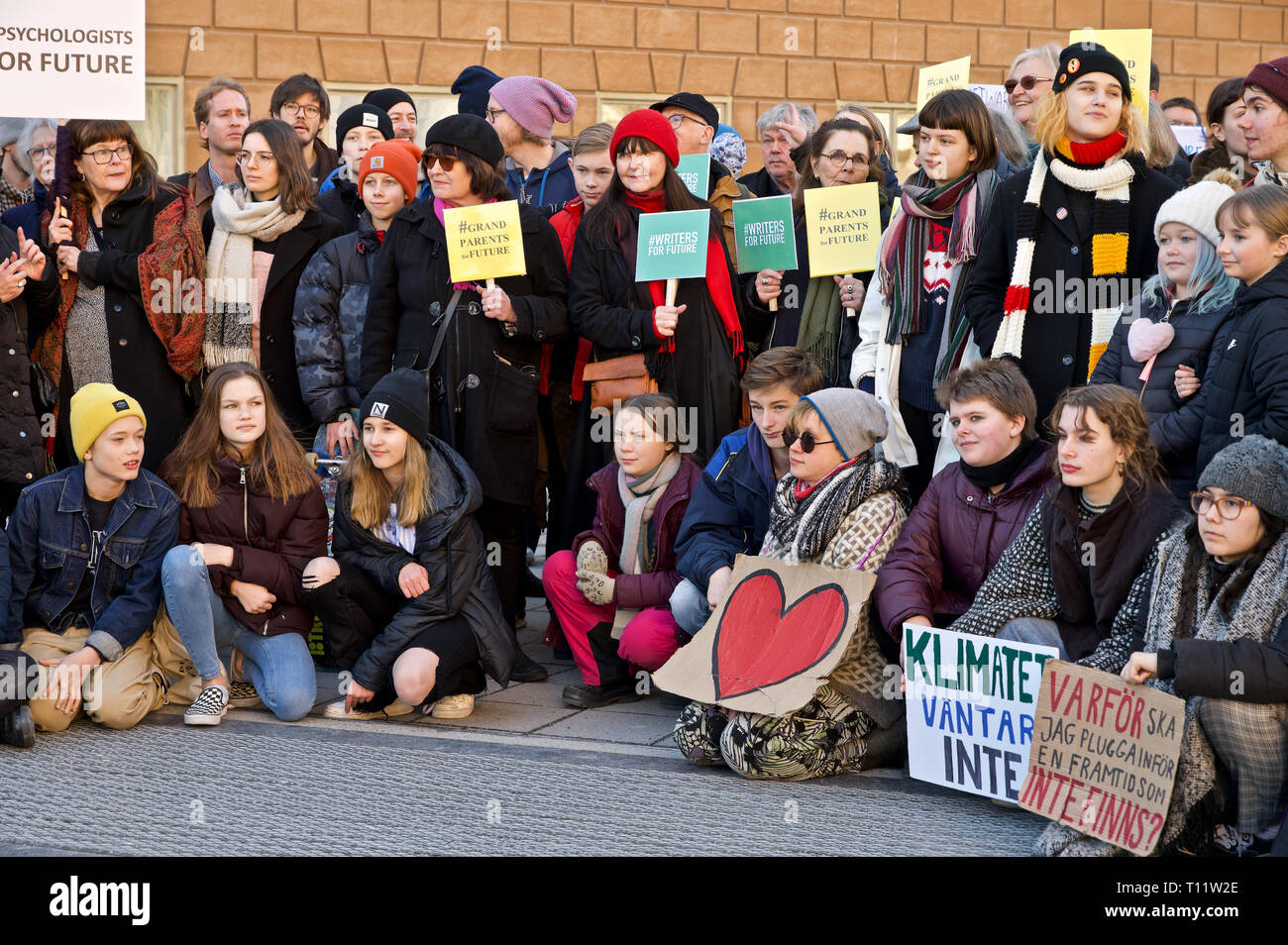 Stoccolma, Svezia. 22 marzo, 2019. Clima svedese Greta attivista Thunberg dimostrando a Stoccolma il venerdì. Foto Stock