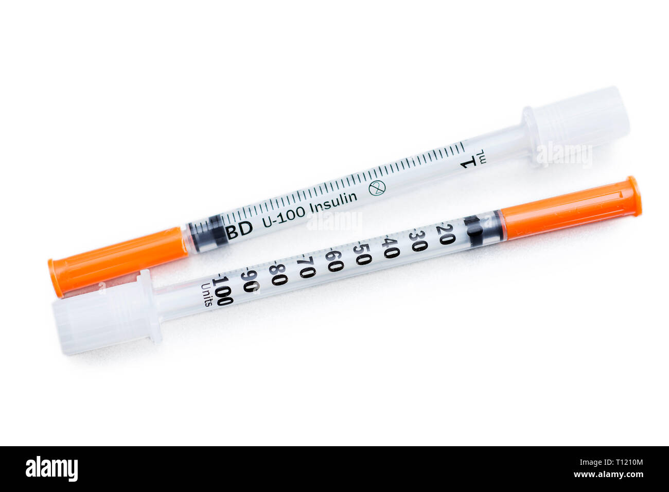 Siringhe da insulina, 1 ml 1cc, 100 unità siringa Foto Stock