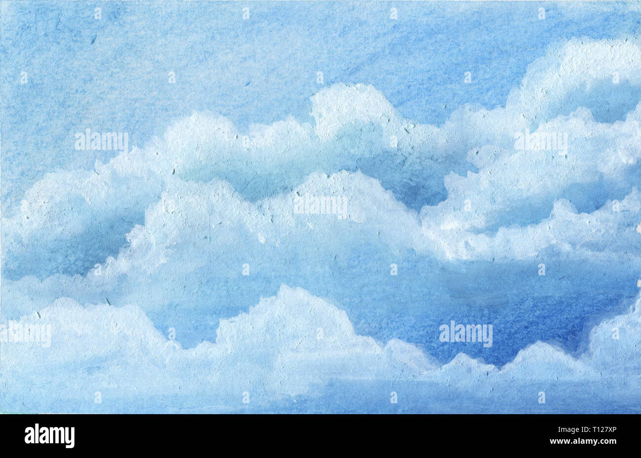 Blue sky cloud acquarello tecnica di sfondo da cartolina. Foto Stock