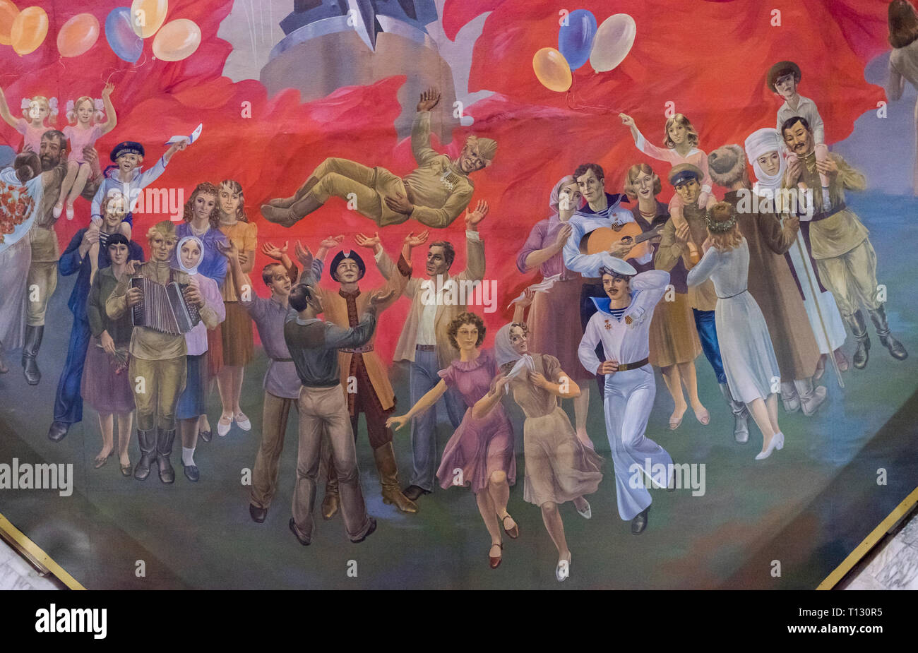 Un dipinto di celebrazione presso la storia dello Stato Museo a Bishkek, Kirghizistan. Foto Stock