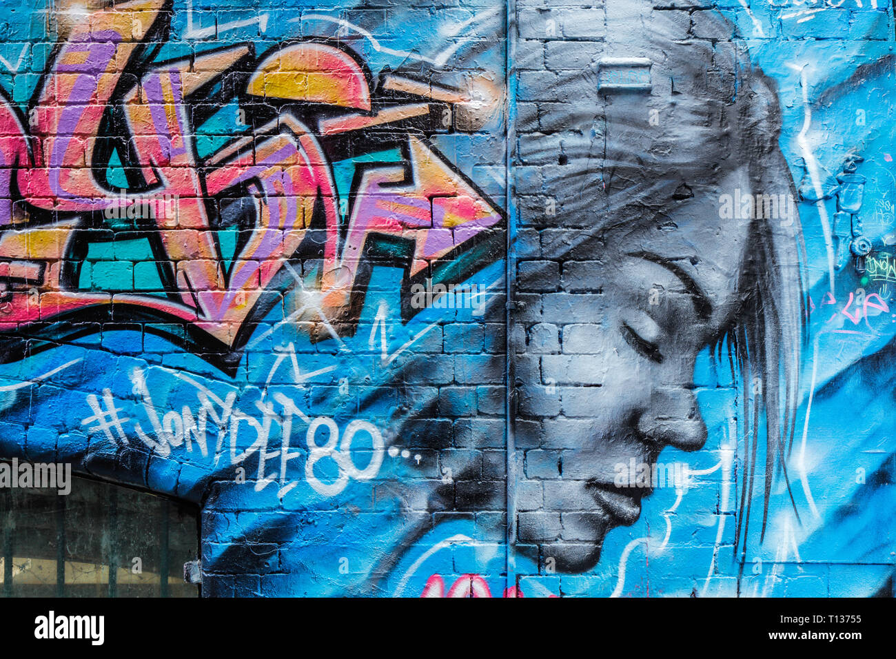 Arti di strada a Hosier Lane, CBD di Melbourne, Victoria, Australia. Foto Stock