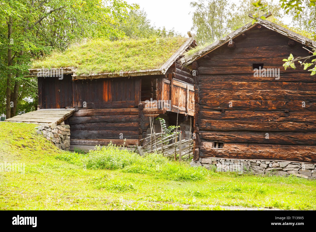 Tradizionali di vecchie case di Oslo, Norvegia. Foto Stock