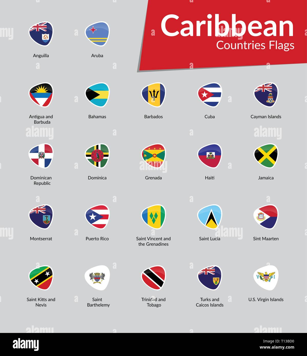 Caraibi continente paesi bandiere icona Vettore Collezione Illustrazione Vettoriale