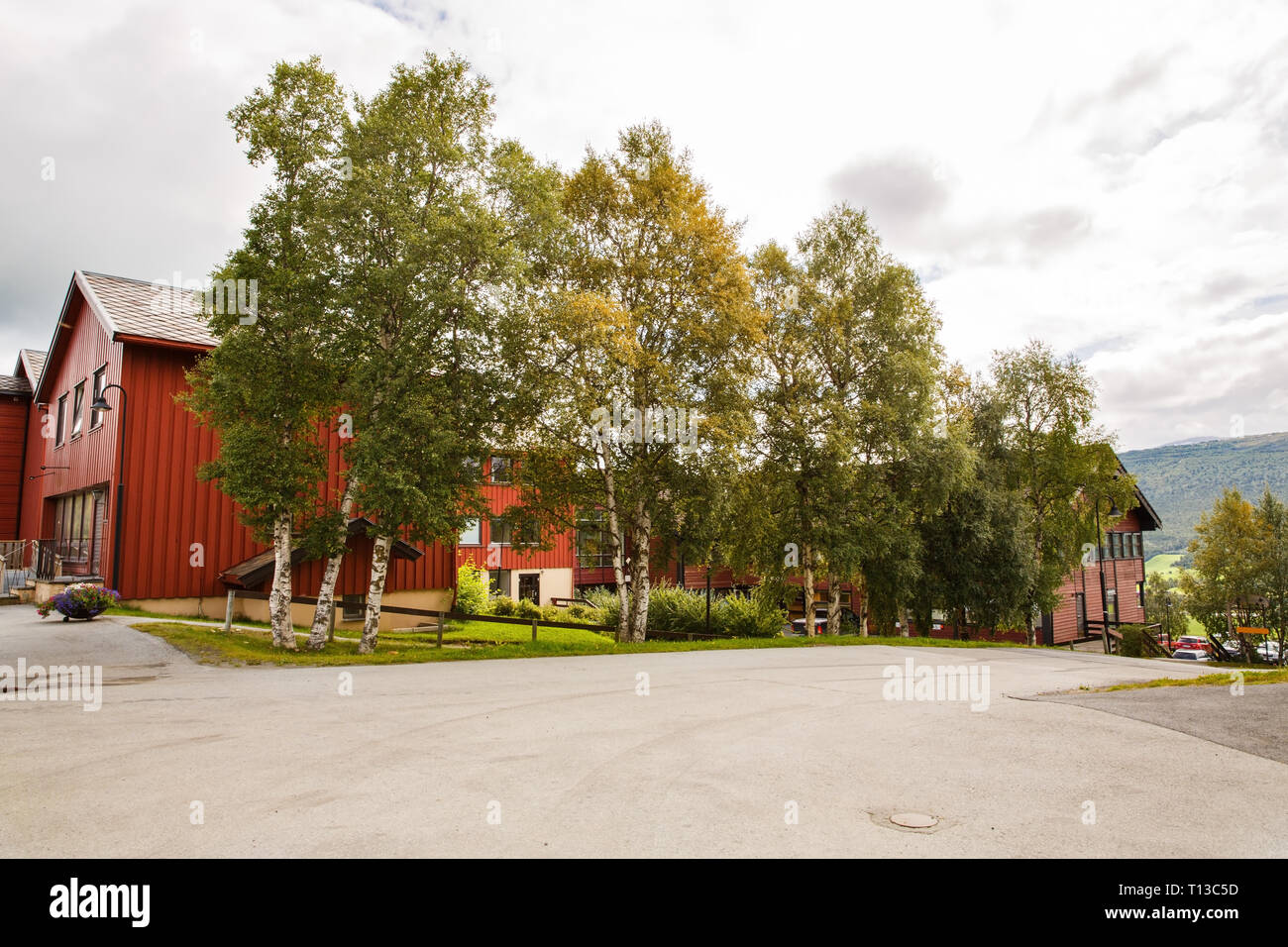 Case di legno in norvegese luogo rurale. Foto Stock