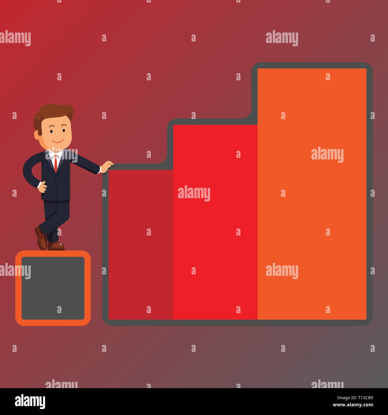 Happy Businessman presentando la crescita e il successo di salita il grafico a barra colonne Business modello vuoto per la disposizione di invito biglietto di auguri promozione Illustrazione Vettoriale