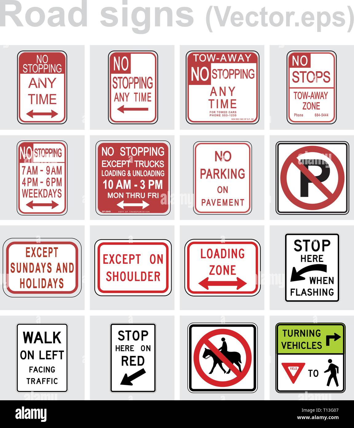 Segno di traffico strada concept design set. Illustrazione 4x4 per set. Illustrazione Vettoriale