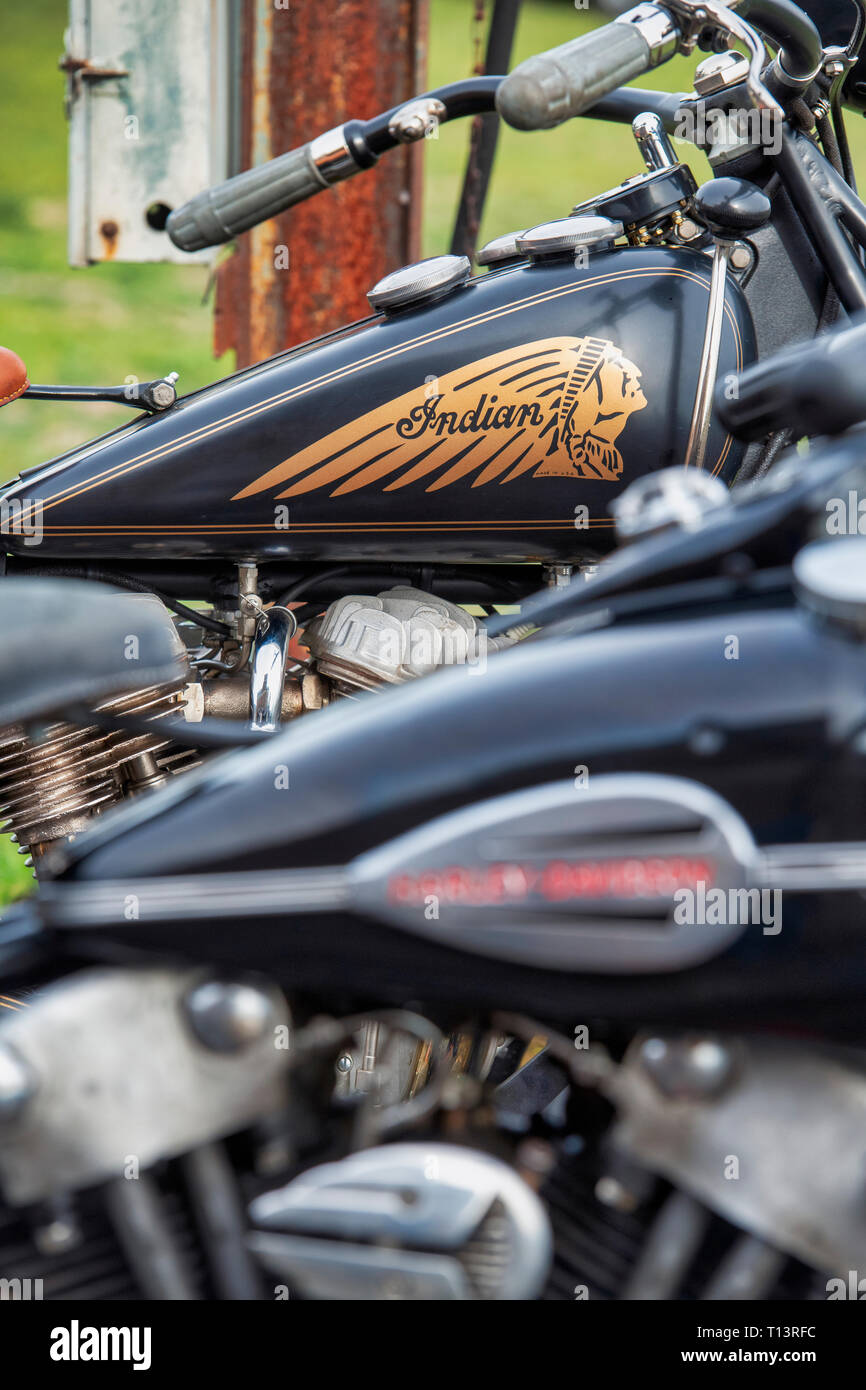 1937 capo indiano motocicletta. Bicester Heritage Centre, Oxfordshire, Inghilterra Foto Stock