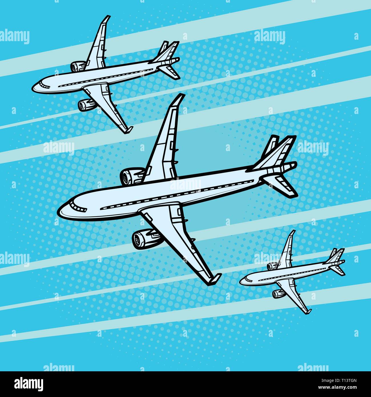 Molti aeroplani di linea passeggeri aerei di trasporto aereo Illustrazione Vettoriale