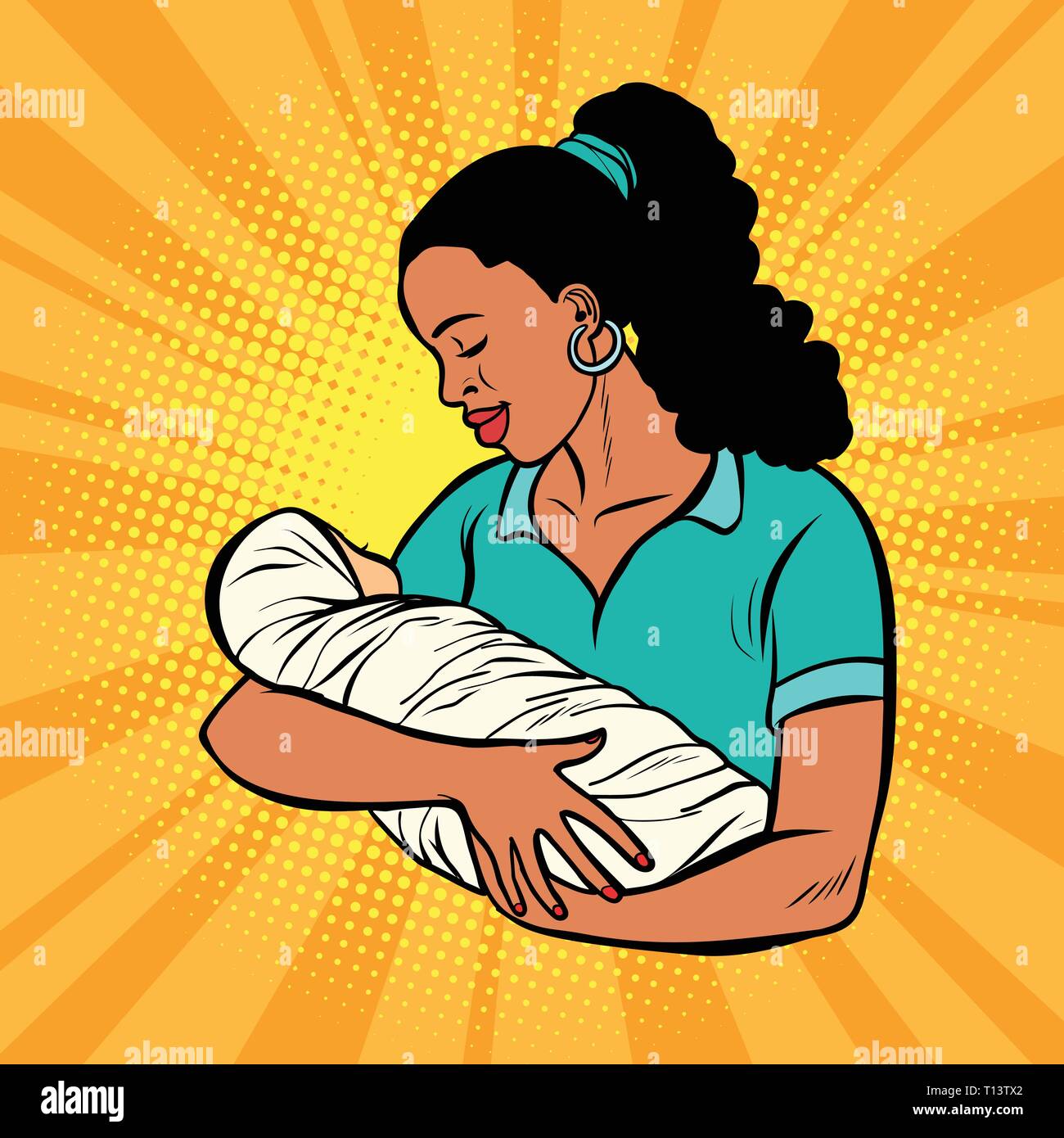 Madre africana con il neonato, donna e bambino Illustrazione Vettoriale
