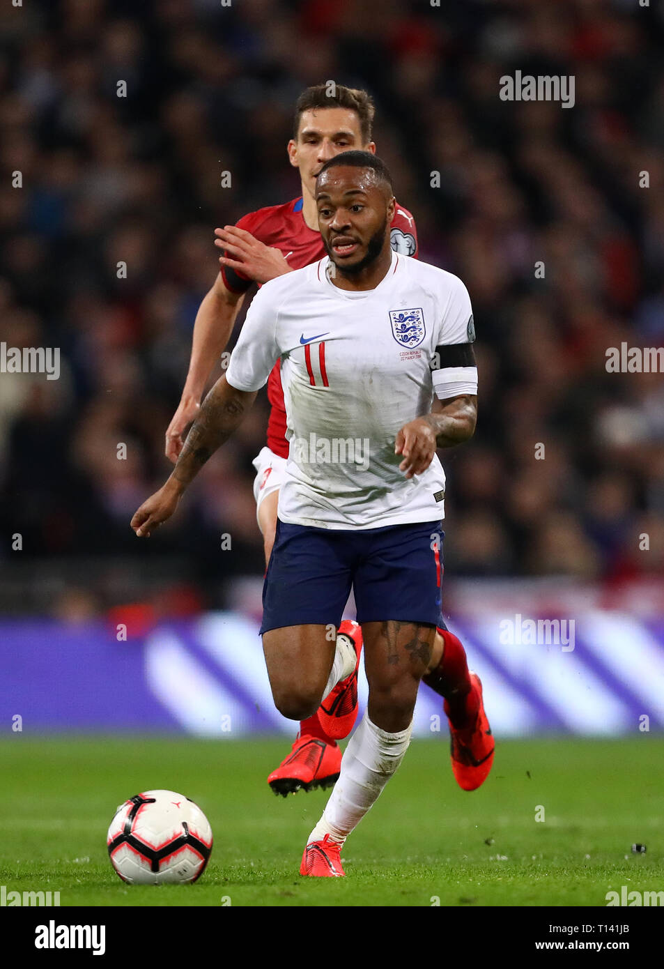 Raheem Sterling di Inghilterra - Inghilterra v Repubblica Ceca, UEFA EURO 2020 Qualifier - Gruppo A, lo Stadio di Wembley, Londra - XXII Marzo 2019 solo uso editoriale Foto Stock