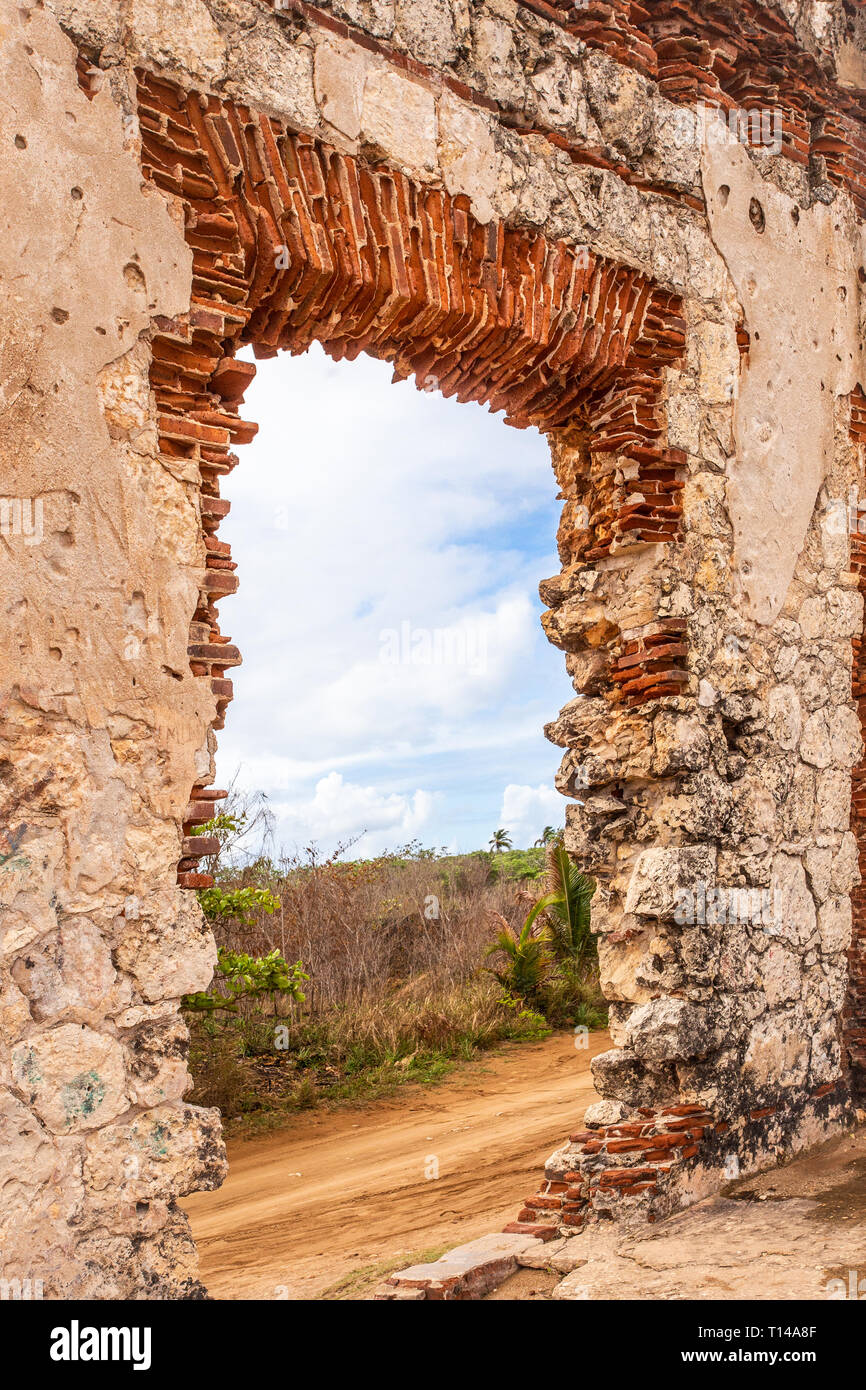 Storico Faro abbandonate rovine di Aguadilla, Porto Rico, Foto Stock