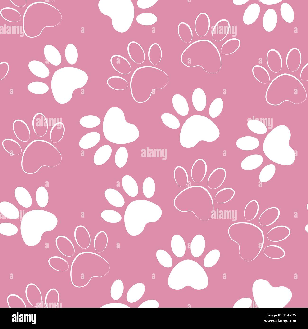 Sfondo con sagome di gatto o cane footprint. Illustrazione Vettoriale zampa animale via pattern. Paw stampa perfetta. Illustrazione Vettoriale