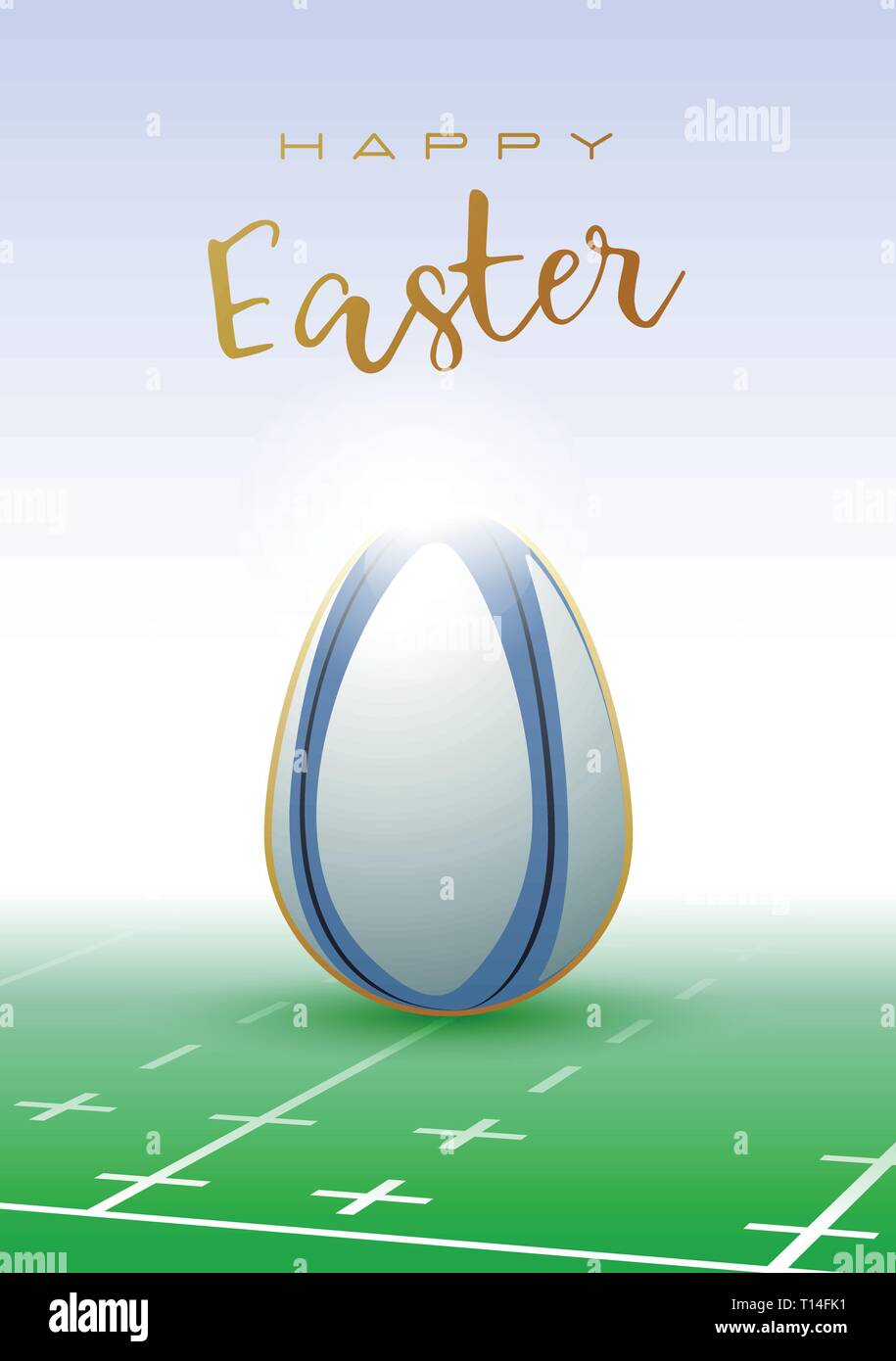 Felice Pasqua. Rugby realistica sfera a forma di uovo di Pasqua. Illustrazione Vettoriale. Illustrazione Vettoriale