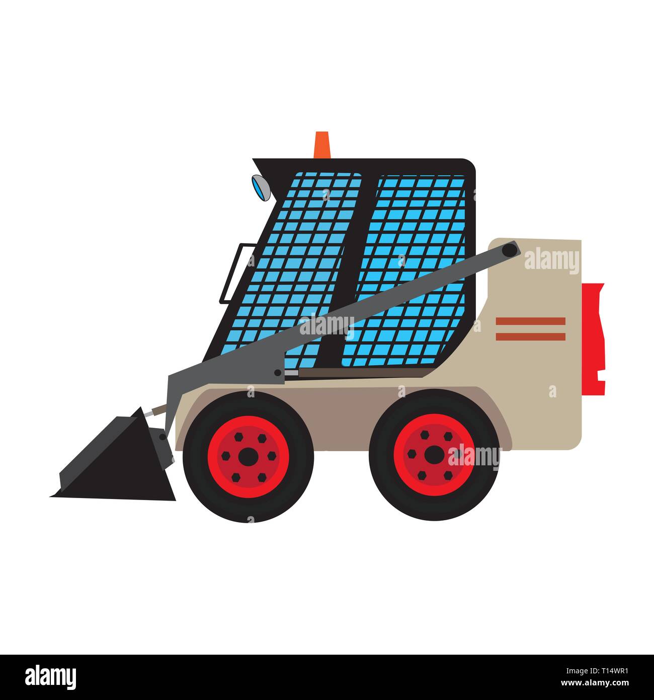 Piccolo e compatto trattore caricatore escavatore da un lato, Illustrazione Vettoriale
