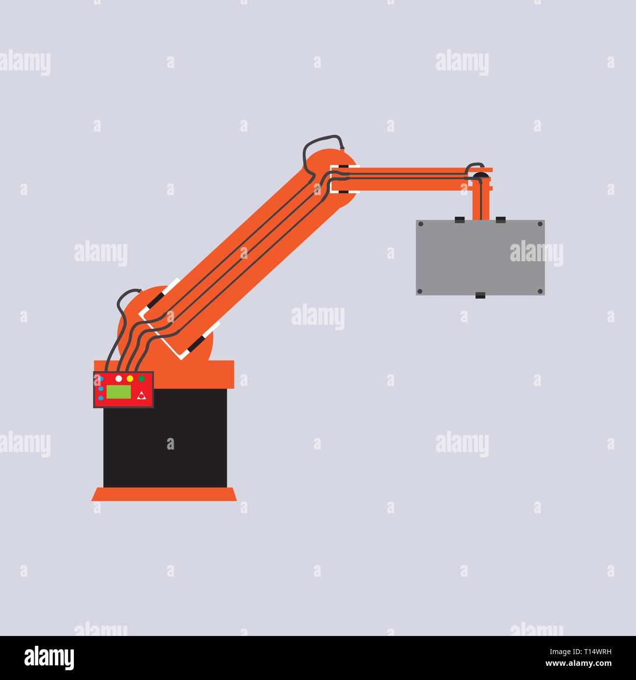 Il braccio robotico di tipo piatto illustrazione vettoriale braccio di robot o di mano. Robot industriale manipolatore. Moderna industria smart Illustrazione Vettoriale