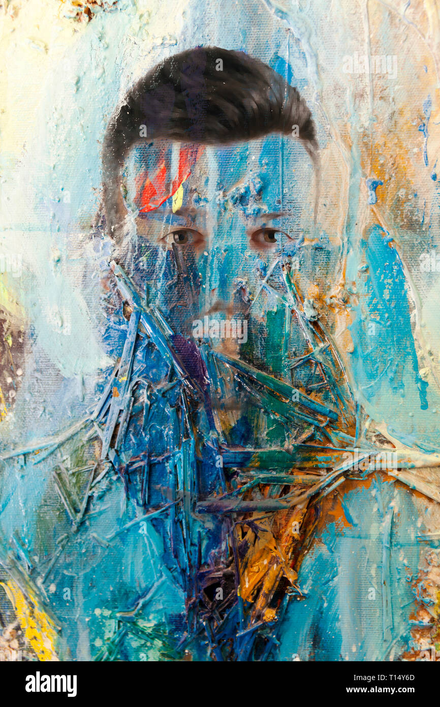 Abstract ritratto di un uomo, arte texture paintig olio Foto Stock