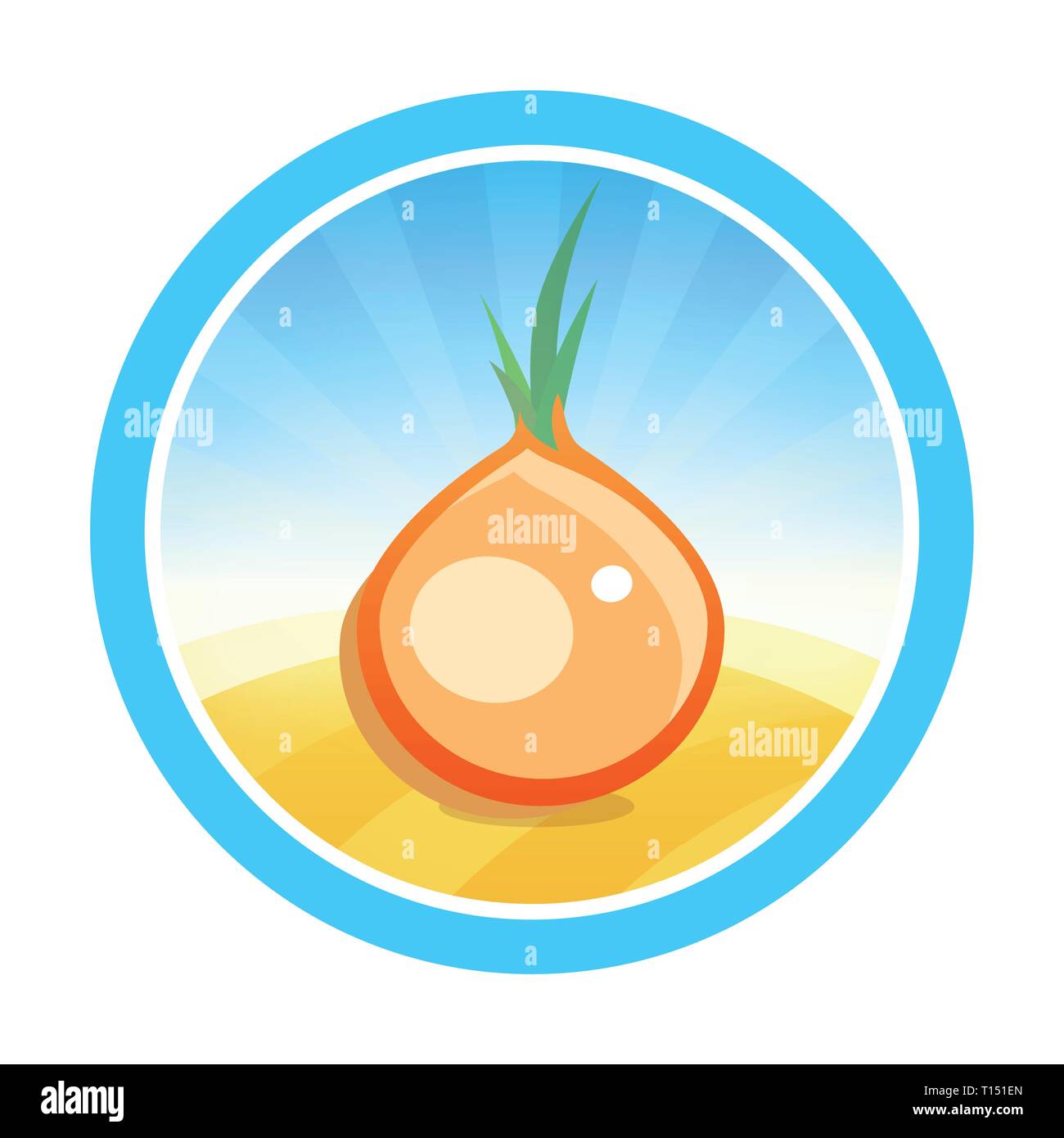 Round emblema del vettore per onion tradeing. Simbolo colorato con verdura sul campo isolato su sfondo bianco Illustrazione Vettoriale Round emblema del vettore per onion tradeing. Simbolo colorato con verdura sul campo isolato su sfondo bianco Illustrazione Vettoriale