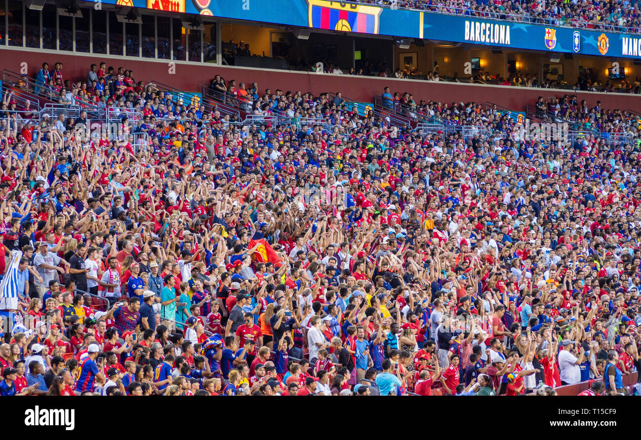 Ventole celebrando nella partita amichevole tra il Manchester United e F.C Barcellona in estate 2017 Foto Stock