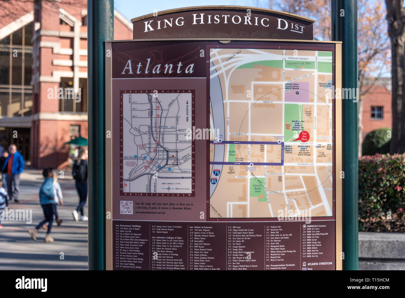 Segno di localizzazione con mappa del re storico quartiere al Martin Luther King Jr. Historical Park in Atlanta, Georgia. (USA) Foto Stock