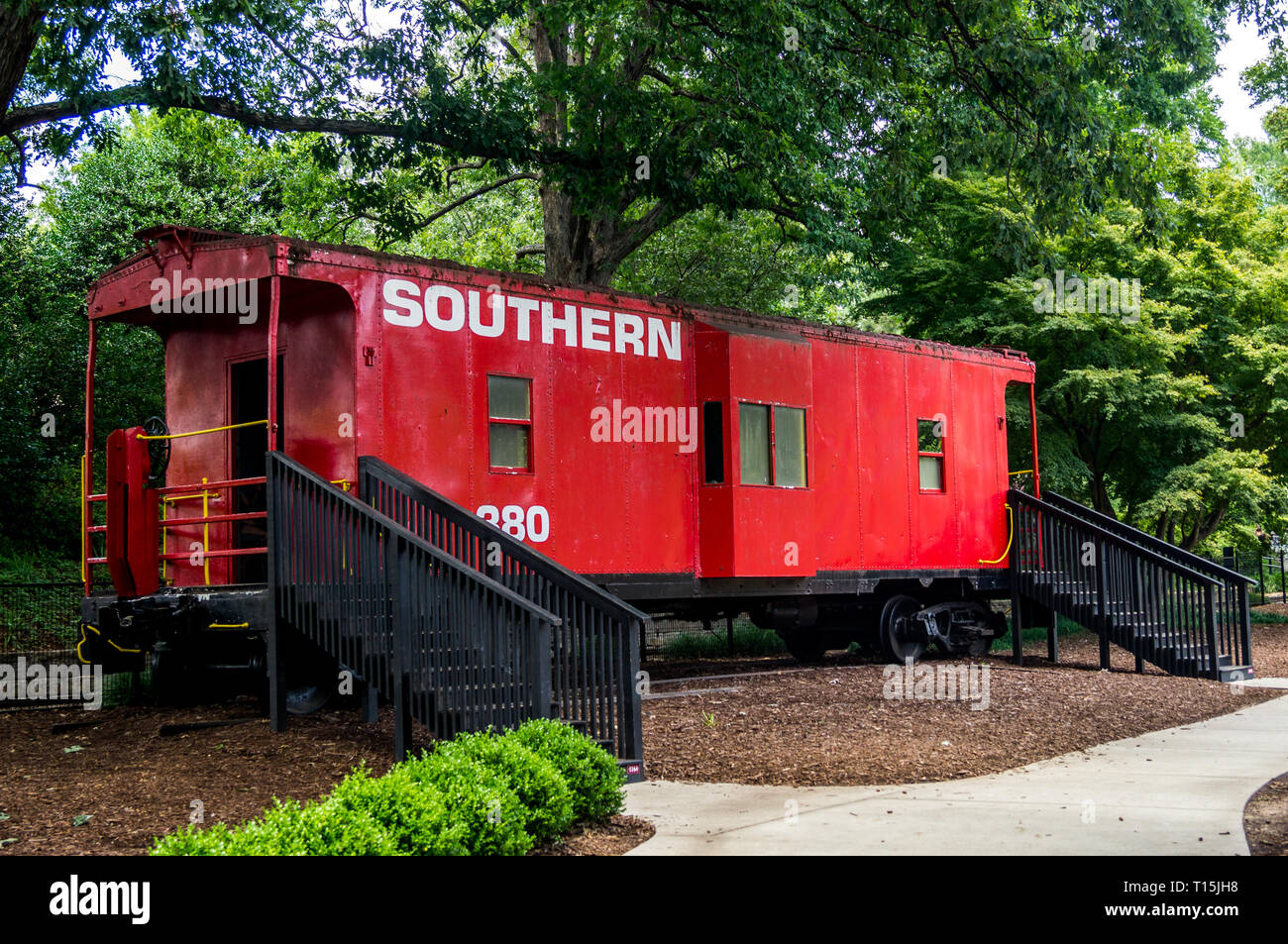 Vecchio caboose a Pullen Park in Raleigh, NC Foto Stock