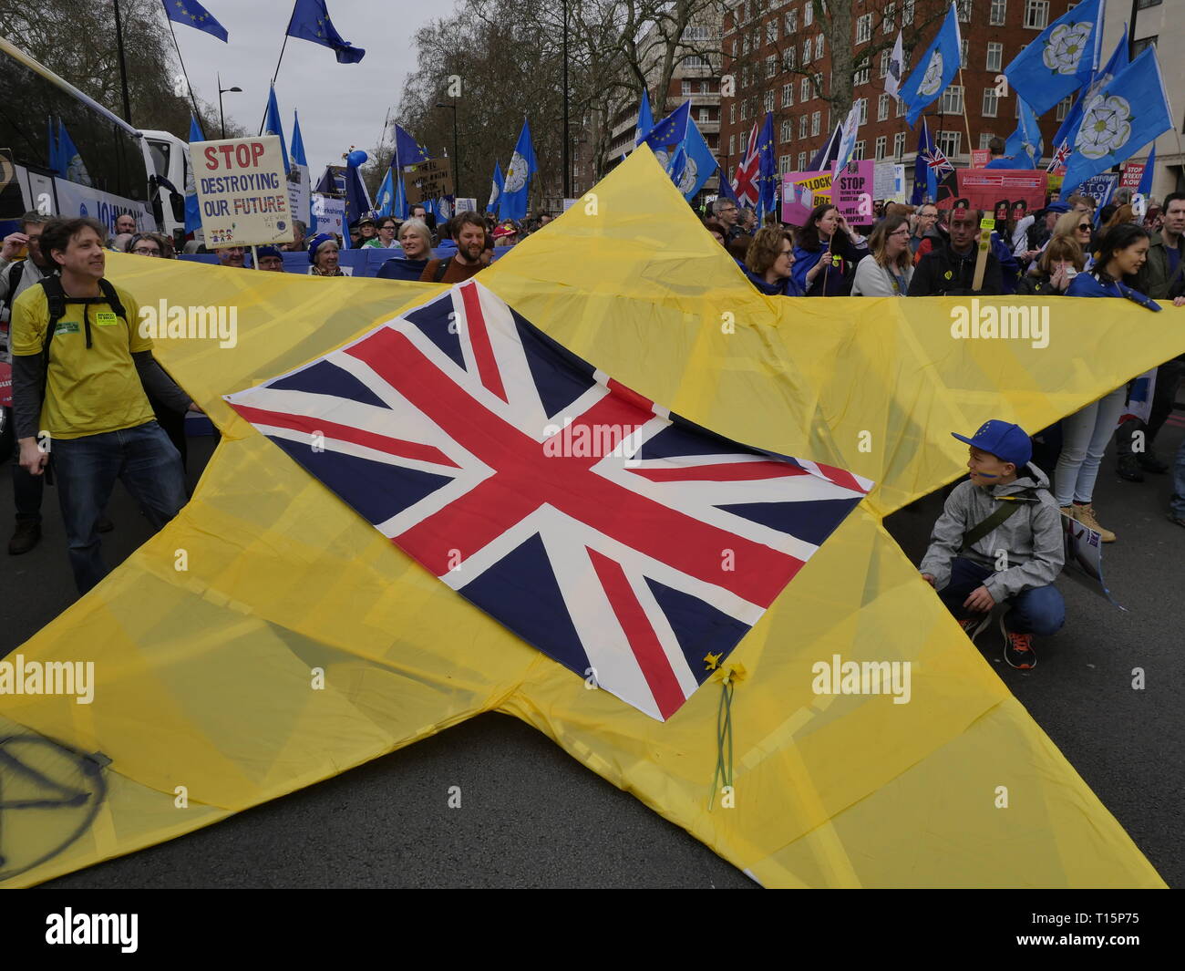 Londra, Inghilterra. 23 marzo, 2019. Migliaia di persone da marzo a Westminster per chiedere un secondo referendum sulla necessità o meno che la Gran Bretagna dovrebbe lasciare l'UE. Credito: Anna Stowe/Alamy Live News Foto Stock