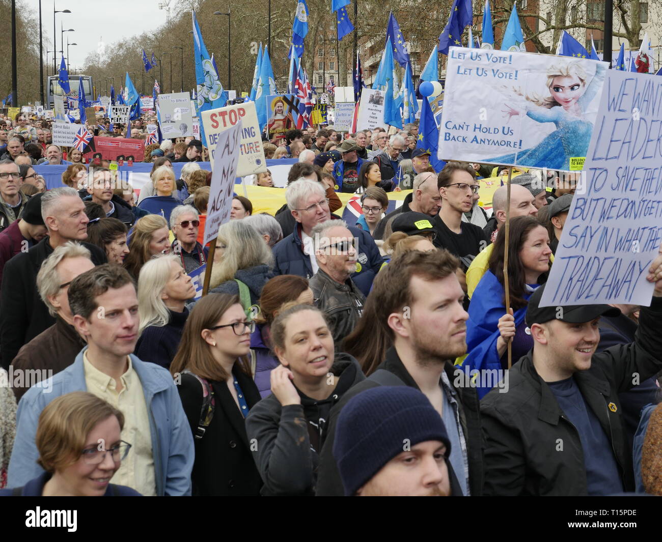Londra, Inghilterra. 23 marzo, 2019. Migliaia di persone da marzo a Westminster per chiedere un secondo referendum sulla necessità o meno che la Gran Bretagna dovrebbe lasciare l'UE. Credito: Anna Stowe/Alamy Live News Foto Stock