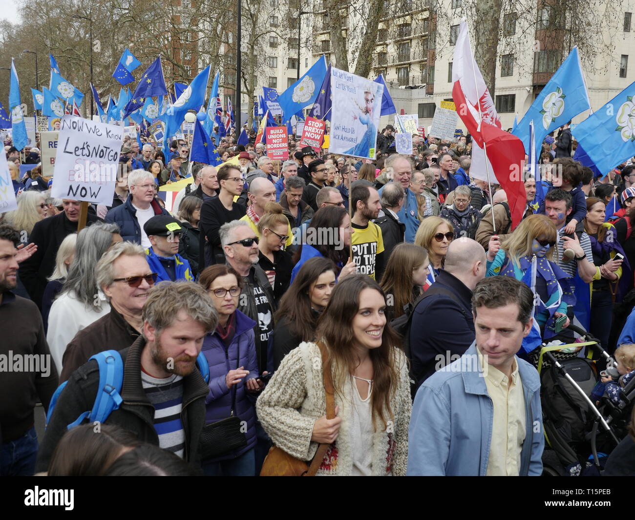 Londra, Inghilterra. 23 marzo, 2019. Migliaia di persone da marzo a Westminster per chiedere un secondo referendum sulla necessità o meno che la Gran Bretagna dovrebbe lasciare l'UE. Credito: Anna Stowe/Alamy Live News Foto Stock