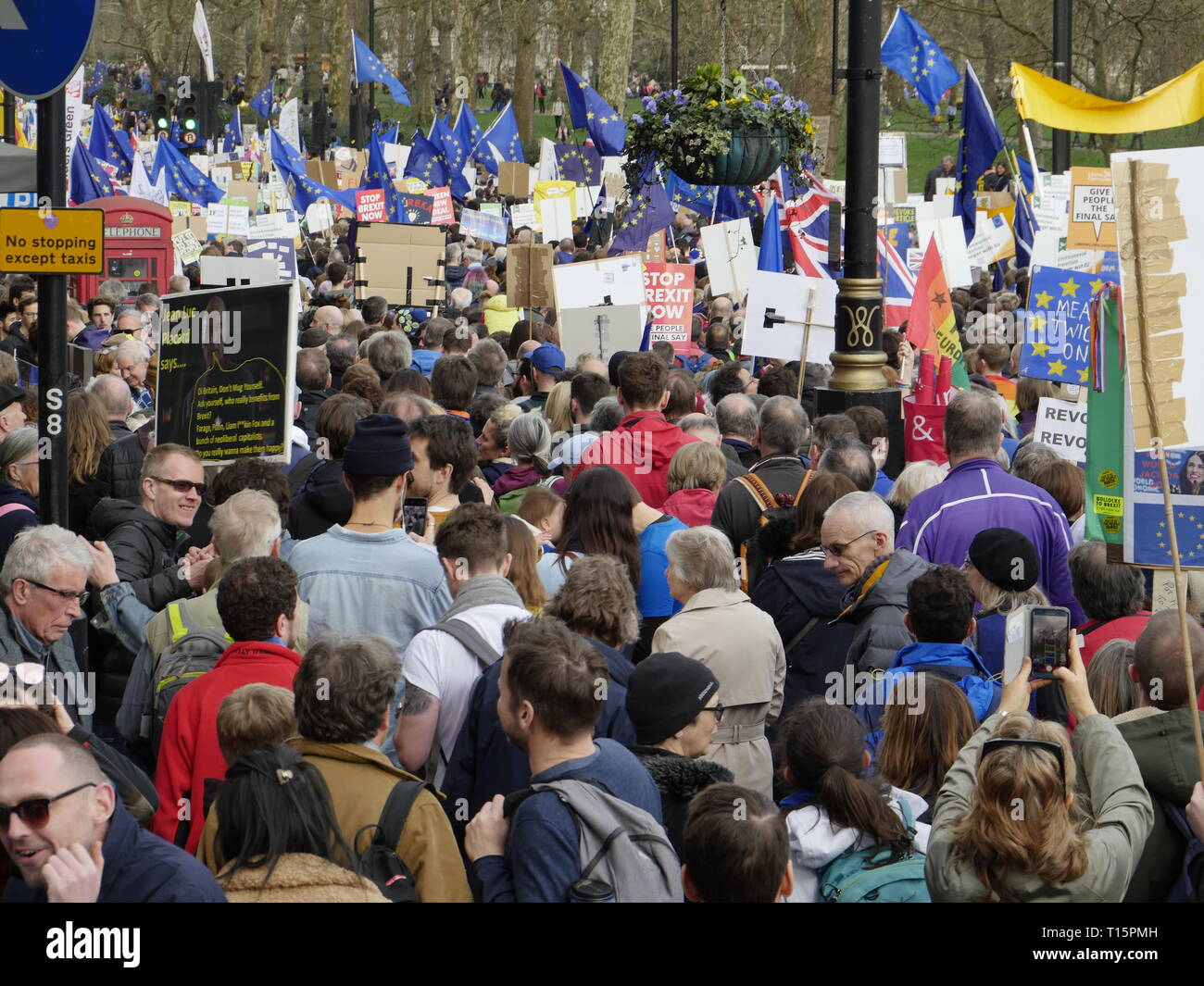 Londra, Inghilterra. 23 marzo, 2019. Migliaia di persone da marzo a Westminster per chiedere un secondo referendum sulla necessità o meno che la Gran Bretagna dovrebbe lasciare l'UE. Credito: Anna Stowe/Alamy Live News Foto Stock