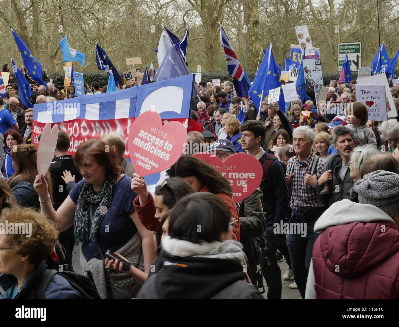 Londra, Inghilterra. 23 marzo, 2019. Migliaia di persone da marzo a Westminster per chiedere un secondo referendum sulla necessità o meno che la Gran Bretagna dovrebbe lasciare l'UE. Credito: Anna Stowe/Alamy Live News Foto Stock