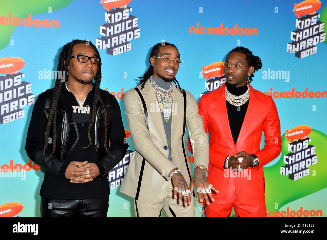 Los Angeles, Stati Uniti d'America. 23 Mar, 2019. Migos, decollo, Quavo & Offset al Nickelodeon's Kids' Choice Awards 2019 presso la USC Galen Center. Immagine: Paul Smith/Featureflash Credito: Paul Smith/Alamy Live News Foto Stock