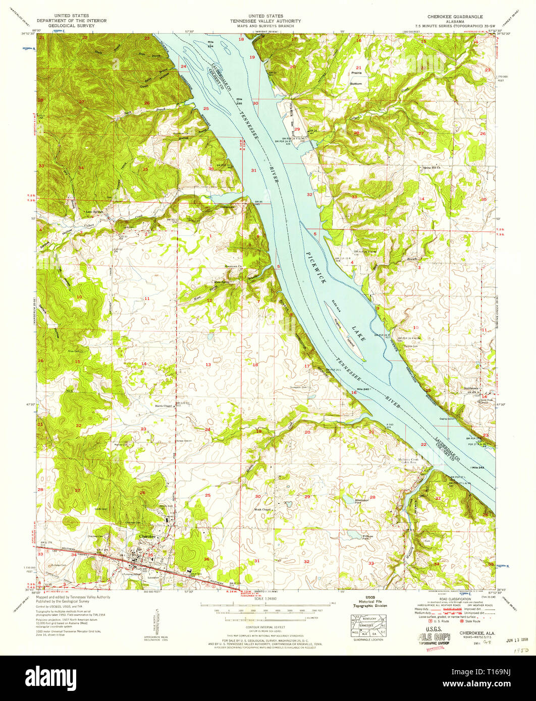 USGS TOPO Map Alabama al Cherokee 303474 1954 24000 Foto Stock