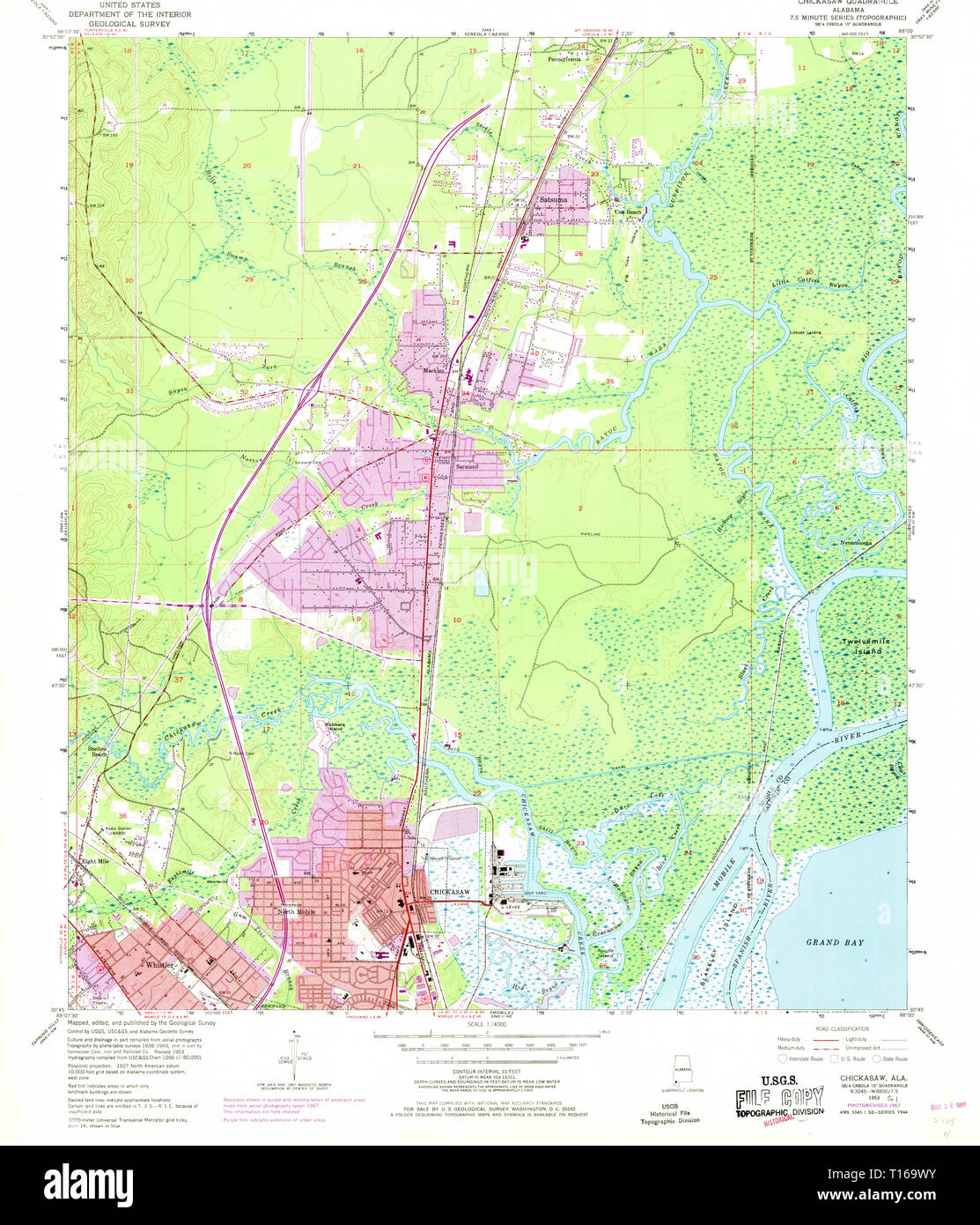 USGS TOPO Map Alabama AL Chickasaw 303480 1953 24000 Foto Stock