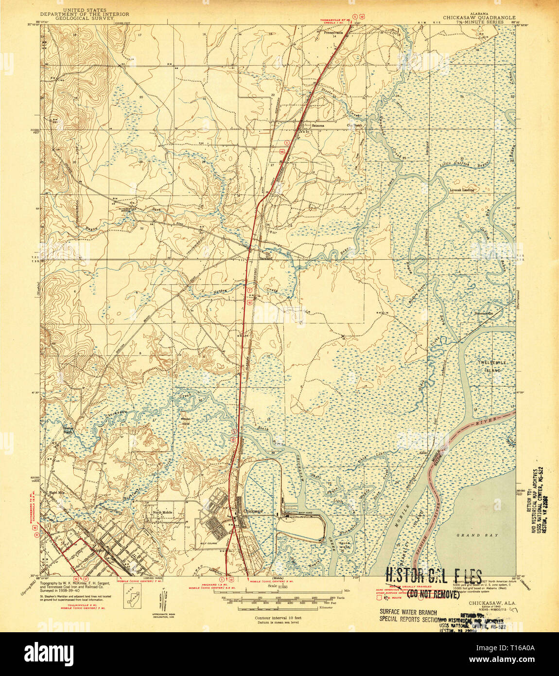 USGS TOPO Map Alabama AL Chickasaw 305430 1943 31680 Foto Stock